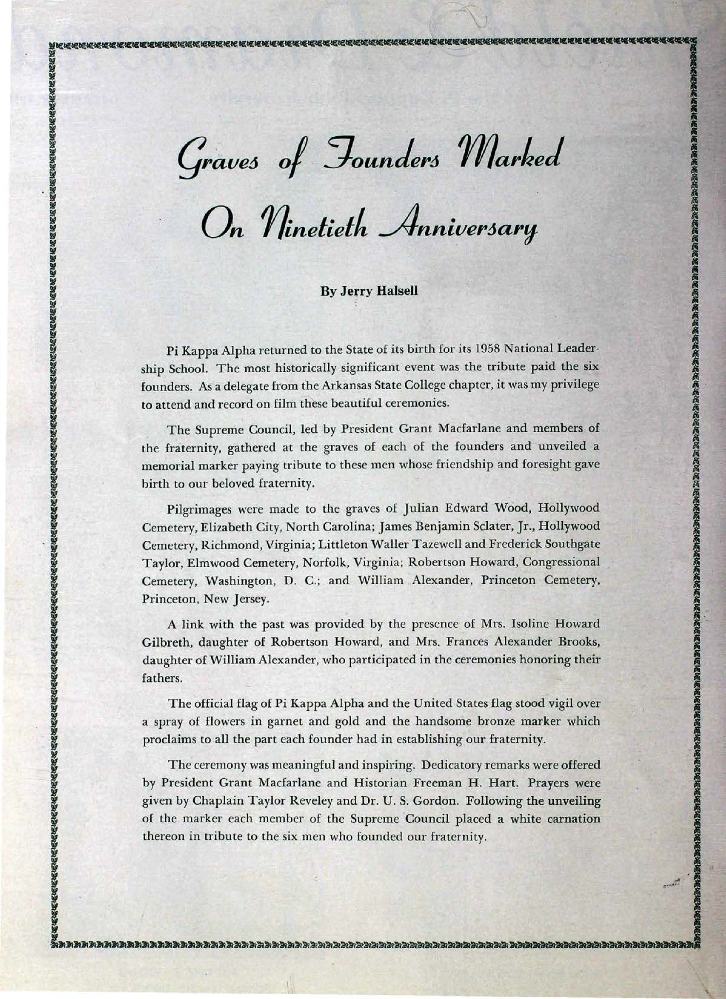 Graves Of Founders Marked on Ninetieth Anniversary